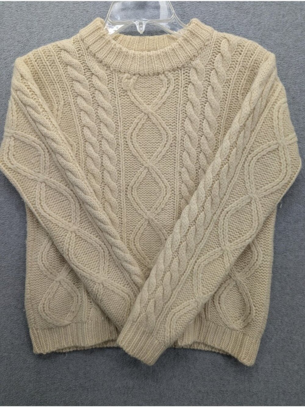 Vintage Russ Sweater Mens Large White 100% Wool Cable Knit Crewneck Pullover